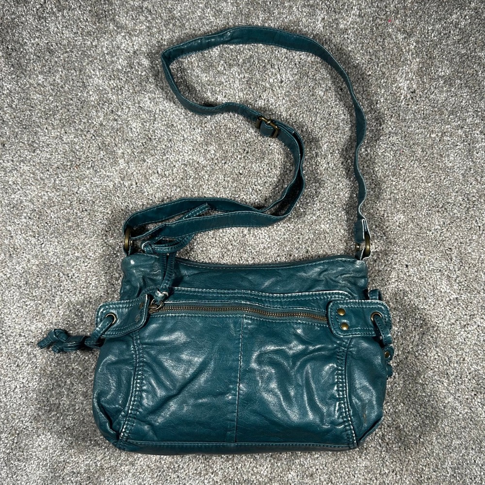 Gai Mattiolo Teal Green Faux Leather Multi Pocket Crossbody Shoulder Bag